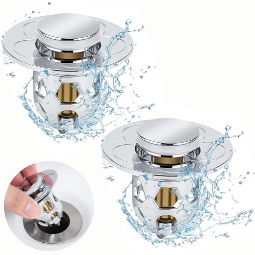 GEARMAX 2 Stück Drain Plug,Universal Pop Up Sink with Anti Clogging Strainer Sieve,Sink Plug Closure Drain Fitting for Bathtub Kitchen Washbasin Stopper 34 to 40 mm von Gearmax