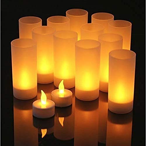 Gearmax 12er LED Kerzen Set LED Teelichter Wiederaufladbare Kerzen mit Windschutz und Ladestation von Gearmax