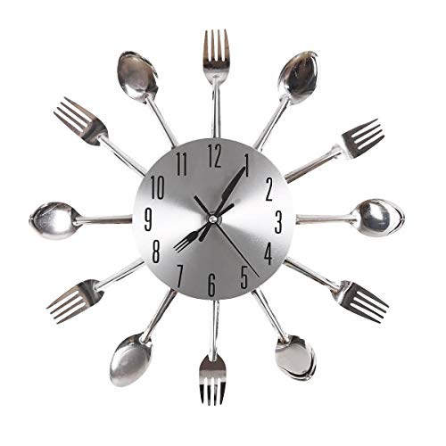 Gearmax® Einzigartige Aluminium Löffel Gabel Besteck Clock Küche Wanduhr (Silber) von Gearmax