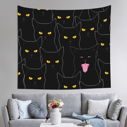 Wandteppich, schwarze Katze, gelbe Augen, ästhetische Kunstdekoration, 130 x 150 cm, für Schlafzimmer, Wohnzimmer, Wohnheim-Dekor von Gearsly