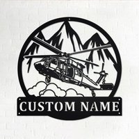 Benutzerdefinierte Black Hawk Hubschrauber Metall Wandkunst, Personalisierte Namensschild Dekoration Für Raum, Wohnkultur von GearwagMetalArt