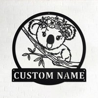 Benutzerdefinierte Blumen Koala Metall Wandkunst, Personalisierte Namensschild Dekoration Für Raum, Wohnkultur, Benutzerdefinierte Koala von GearwagMetalArt