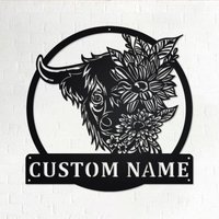 Benutzerdefinierte Highland Kuh Metallwandkunst, Personalisierte Namensschild Dekoration Für Zimmer, Wohnkultur von GearwagMetalArt