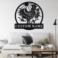 Benutzerdefinierte Huhn Blumen Metall Wandkunst, Personalisierte Name Schild Dekoration Für Zimmer, Wohndekor, Benutzerdefinierte Huhn von GearwagMetalArt