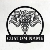 Benutzerdefinierte Ram Schädel Blume Metall Wandkunst, Personalisierte Name Zeichen Dekoration Für Zimmer, Wohnkultur, Benutzerdefinierte von GearwagMetalArt