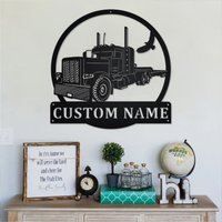 Benutzerdefinierte Semi Truck Metallwandkunst, Personalisierte Namensschild-Dekoration Für Raum, Wohnkultur, Benutzerdefinierter von GearwagMetalArt