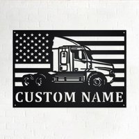 Benutzerdefinierte Us Flagge Semi Truck Metall Wandkunst, Personalisierte Namensschild Dekoration Für Zimmer, Wohnkultur, Custom von GearwagMetalArt