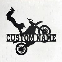 Custom Biker Metall Wandkunst, Personalisierte Dirt Bike Namensschild Dekoration Für Raum, Motorrad Home Decor Motocross Fahrer von GearwagMetalArt