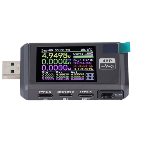 Gearwell USB -Multimeter, Spannungsstrommesser, 6 -stelliges Multimeter, Batteriekapazitätstester, Kabelinterne Widerstandstester, Datenaufzeichnung FNB48P von Gearwell