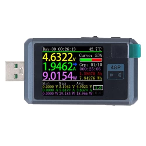 Gearwell -USB -Tester, 6 -stelliges Multimeter, Batteriekapazitätstester, USB -Spannungsstrommesser, Datenaufzeichnung USB -Leistungsanzeige, Kabelerkennungsmultimeter von Gearwell
