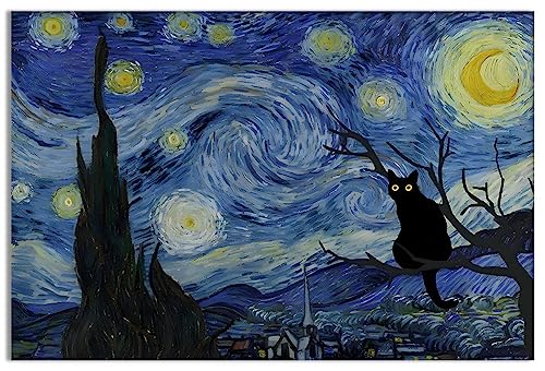 Lustige schwarze Katzen-Wandkunst für Zimmer, ästhetisch, berühmte Ölgemälde, Van Gogh, die Sternennacht, Wanddekoration, Leinwanddrucke, moderne abstrakte Galerie-Dekoration für Wohnzimmer, Lustige schwarze Katzen-Wandkunst für Zimmer, ästhetisch, berühmte Ölgemälde, Van Gogh, die Sternennacht, Wanddekoration, Leinwanddrucke, moderne abstrakte Galerie-Dekoration für Wohnzimmer, von Geataych