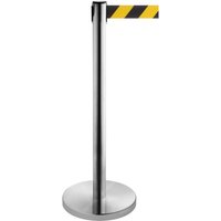 RS-GUIDESYSTEMS® Gurt-Absperrpfosten, Edelstahl, Gurtbreite 50 mm, schwarz / gelb diagonal gestreift, 4,0 m von RS-GUIDESYSTEMS®