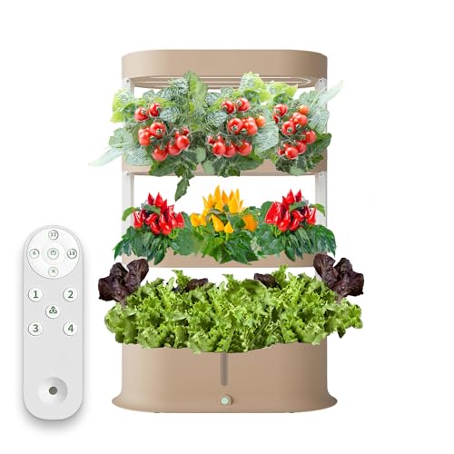 Geberioz Indoor Garten in Braun - Hydroponisches Anzuchtsystem mit Fernbedienung - 130W LED Pflanzenlampe mit 48 Pods - Gewächshaus Kräutergarten (Braun) von Geberioz