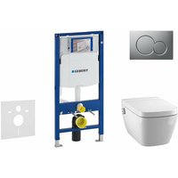 Duofix - Installationselement für Wand-WC mit Betätigungsplatte SIGMA01, Chrom matt + Tece One - Dusch wc und wc Sitz, randlos, SoftClose von Geberit