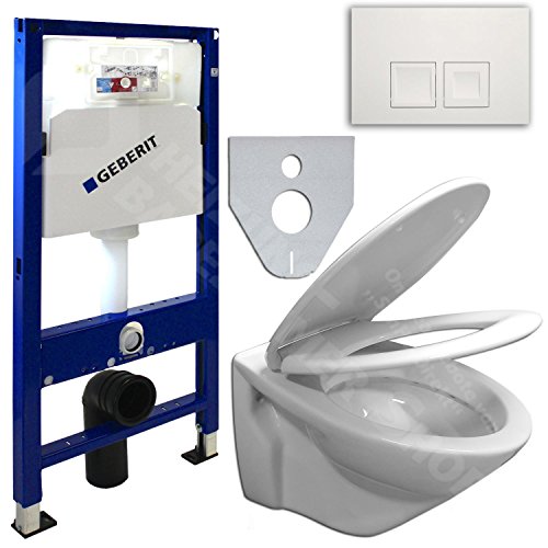 GEBERIT Duofix UP100 Vorwandelement , Wand WC beschichtet, WC-Sitz Soft-Closin (Delta 50 Chrom seidenglanz / eckig) von Geberit