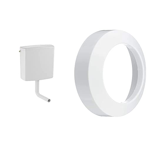 Geberit Aufputz Spülkasten AP140 für 2-Mengen-Spülung, Toilettenspülung tief hängend, mit flexiblem Wasseranschluss, geräuscharm, weiß & Rosette für Anschlussbogen / -rohr | Weiß | WC, Toilette Geberit Aufputz Spülkasten AP140 für 2-Mengen-Spülung, Toilettenspülung tief hängend, mit flexiblem Wasseranschluss, geräuscharm, weiß & Rosette für Anschlussbogen / -rohr | Weiß | WC, Toilette von Geberit