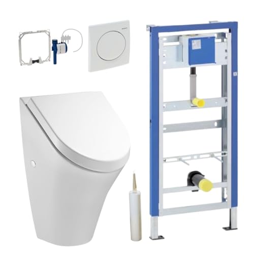 Geberit Duofix Basic Urinal Element + Urinal + Drückerplatte Samba Komplett-Set Mit Deckel von Geberit
