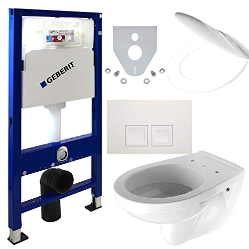 Geberit Duofix Vorwandelement + Wand Tiefspül WC + Delta 50 + WC Sitz - WC Set von Geberit