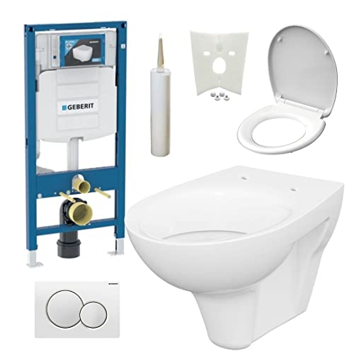Geberit Duofix Vorwandelement UP 320, Design WC mit LotusClean Beschichtung, Absenkautomatik, Sigma01 Drückerplatte weiß, WC Deckel von Geberit