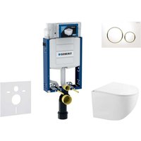 Kombifix - Set Vorwandelement, Kompakt-WC Gaia mit Softclose-Sitz und Sigma20-Betätigungsplatte, weiß/vergoldet SANI15CA3128 - Geberit von Geberit