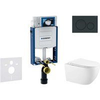 Geberit - Kombifix - Set Vorwandelement, wc Gaia mit Softclose-Sitz und Sigma20-Betätigungsplatte, schwarz glänzend/schwarz matt SANI15CA5120 von Geberit