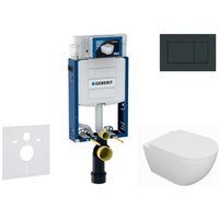 Geberit - Kombifix - Set Vorwandelement, wc Oudee mit Softclose-Sitz und Sigma30-Betätigungsplatte, schwarz glänzend/schwarz matt SANI15CA5111 von Geberit