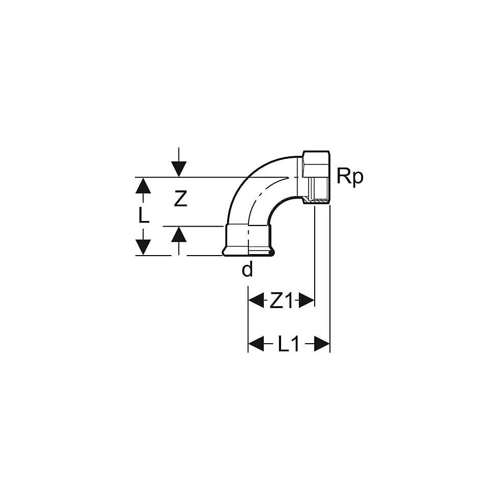 Geberit Mapress C-Stahl Übergangsbogen 90° mit Innengewinde Außendurchmesser 15mm 20553 von Geberit