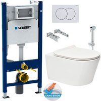 Geberit - Pack Vorwandelement 112cm + wc ohne Spülrand + Ultradünner Sitz, Softclose + Bidet Handbrause + Betätigungsplatte von Geberit