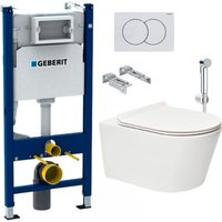 Geberit - Pack Vorwandelement 112cm + wc ohne Spülrand + Ultradünner Sitz, Softclose + Bidet Handbrause + Betätigungsplatte von Geberit