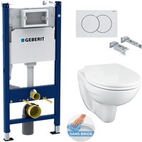 Pack WC Duofix Vorwandelement + Porcher Wand-WC ohne Spülrand + Ideal Standard WC-Deckel ASTOR + WeißePlatte (PorcherGeb3-DE) von Geberit