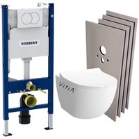 WC Set Vorwandelement + Vitra Sento Rim-Ex WC + WC-Deckel mit Absenkautomatik + Weiße Platte + Abdeckset von Geberit