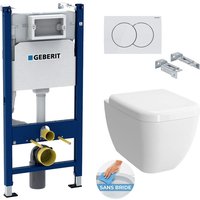 Pack wc- Vorwandelement + Serel SM26 WC-Becken spülrandlose + Absenkautomatik-WC-Deckel + Weiße Platte + Dressing-Set von Geberit