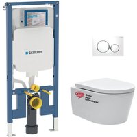 Wc Set Vorwandelement UP720 extraflach + wc-sat spülrandlos unsichtbare Befestigungen + WC-Deckel + Weiße Platte von Geberit
