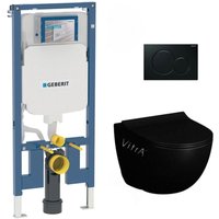 Geberit - Pack wc extraflach UP720 Vorwandelement + Vitra Sento Mattschwarz spülrandlose wc + Absenk-WC-Deckel + Schwarze Platte von Geberit