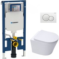 Geberit - Pack wc extraflach UP720 Vorwandelement + sat Infinitio Becken spülrandlose unsichtbare Befestigungen + Weiße Platte von Geberit