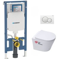 Wc Set extraflach UP720 Vorwandelement + sat Infinitio Becken spülrandlose unsichtbare Befestigungen + Weiße Platte von Geberit
