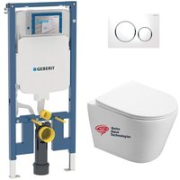 Geberit - wc Set extraflach UP720 Vorwandelement + sat Infinitio spülrandlose unsichtbare Befestigungen wc + Weiße Platte von Geberit