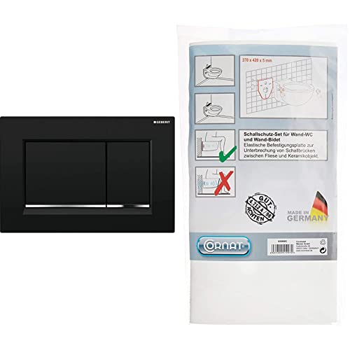 Geberit Sigma 30 Betätigungsplatte, 1 Stück, schwarz/hochglanz-verchromt, 115.883.KM.1 & Cornat SSWWC Schallschutz-Set für Wand-WC und Wand-Bidet von Geberit