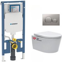 Geberit UP720 extraflacher WC-Rahmen Paket + flanschloses SAT-WC + Softclose-Sitz + matt/glänzende Chromplatte von Geberit