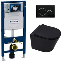 Geberit - WC-Pack Duofix + sat Infinitio Wand-WC mattschwarz ohne Spülrand + Sitz mit Fallbremse + Bätetigungsplatte von Geberit