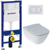 Geberit - WC-Pack Duofix Vorwandelement + Smyle wc ohne Spülrand + Softclose-Sitz + Weiße Betätigungsplatte (SmyleGeb1-DE) von Geberit