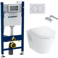 Geberit - WC-Pack Duofix Vorwandelement + Vitra Integra Wand-WC + Duroplast-Sitz + Betätigungsplatte (IntegraClassicGeb3-DE) von Geberit