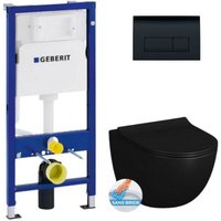 WC-Pack Duofix Vorwandelement + Vitra sento Wand-WC ohne Spülrand + WC-Sitz mit Fallbremse + Betätigungsblätter von Geberit