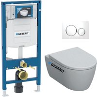 WC-Pack Duofix Vorwandelement + Geberit Wand-WC ohne Spülrand + Sigma20 Betätigungsplatte Weiß/Chrom von Geberit