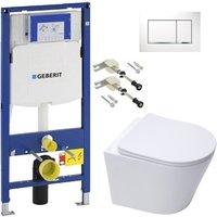 Geberit - WC-Pack Duofix Vorwandelement UP320 + sat Infinitio wc ohne Spülrand + Softclose-Sitz + Weiße Bätetigungsplatte von Geberit