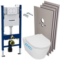 Geberit - WC-Pack Vorwandelement + Serel Sapphire Slim Wand-WC ohne Spülrand + Betätigungsplatte + Verkleidungsset von Geberit