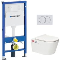 Geberit - WC-Pack Vorwandelement 112cm + sat Brevis Wand-WC Spülrandlos + ultradünner WC-Sitz, Softclose + Bätetigungsplatte von Geberit