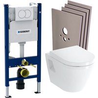 Geberit - WC-Pack Vorwandelement Duofix + Wand-WC Vitra Integra + Toilettensitz aus Duroplast + Weiße Betätigungsplatte + Verkleidungsset von Geberit