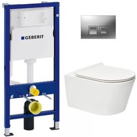 Geberit - WC-Pack Vorwandelement Duofix UP100 + sat Brevis Wand-WC ohne Spülrand + ultradünner WC-Sitz, Softclose + Bätetigungsplatte von Geberit