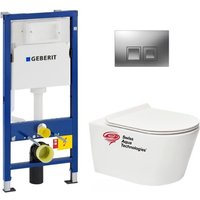 Geberit - WC-Pack Vorwandelement Duofix UP100 + sat Brevis Wand-WC ohne Spülrand + ultradünner WC-Sitz, Softclose + Bätetigungsplatte von Geberit